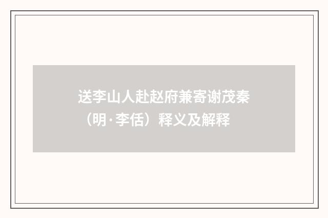 送李山人赴赵府兼寄谢茂秦（明·李佸）释义及解释