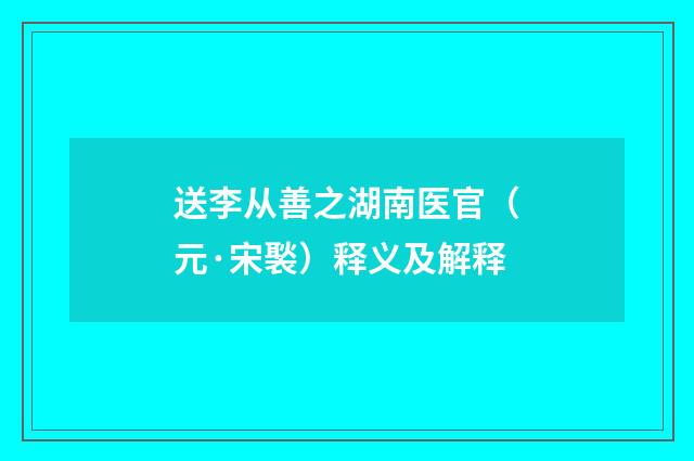 送李从善之湖南医官（元·宋褧）释义及解释