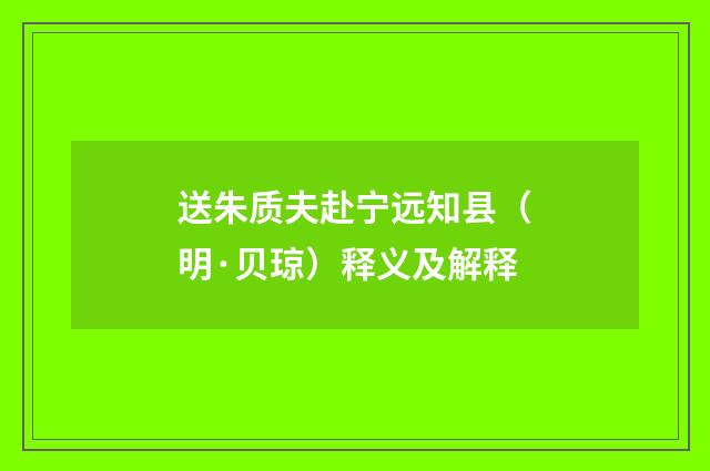 送朱质夫赴宁远知县（明·贝琼）释义及解释