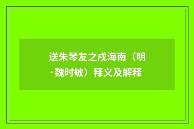 送朱琴友之戍海南（明·魏时敏）释义及解释