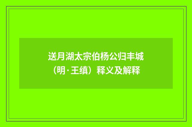 送月湖太宗伯杨公归丰城（明·王缜）释义及解释