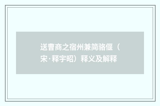 送曹商之宿州兼简骆偃（宋·释宇昭）释义及解释