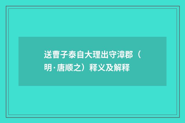 送曹子泰自大理出守漳郡（明·唐顺之）释义及解释