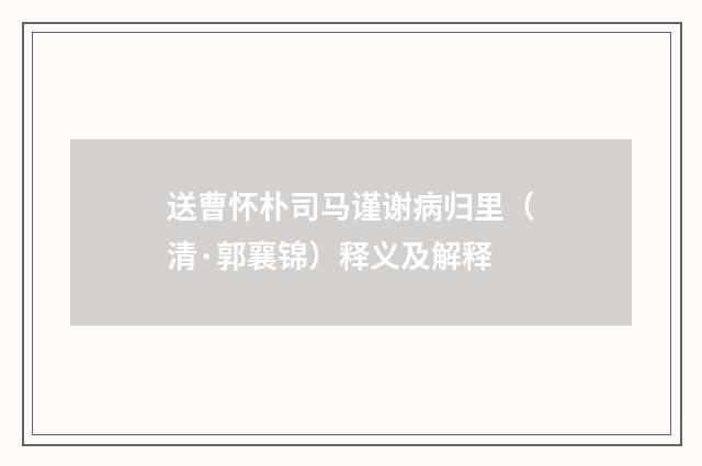 送曹怀朴司马谨谢病归里（清·郭襄锦）释义及解释