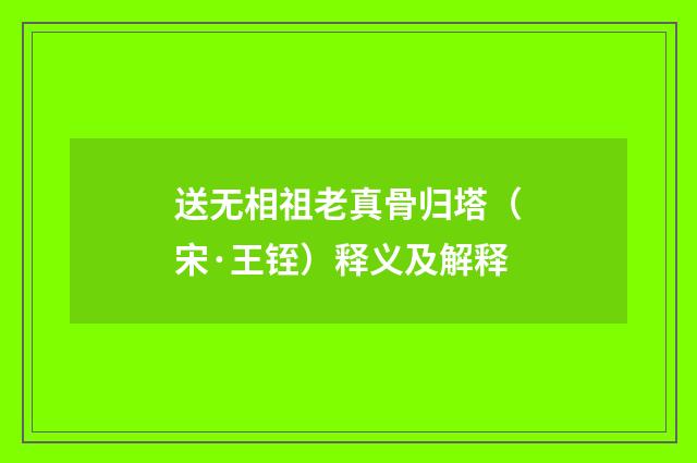 送无相祖老真骨归塔（宋·王铚）释义及解释