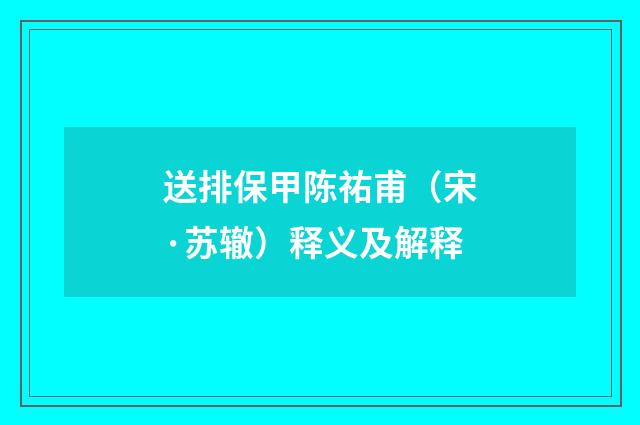 送排保甲陈祐甫（宋·苏辙）释义及解释