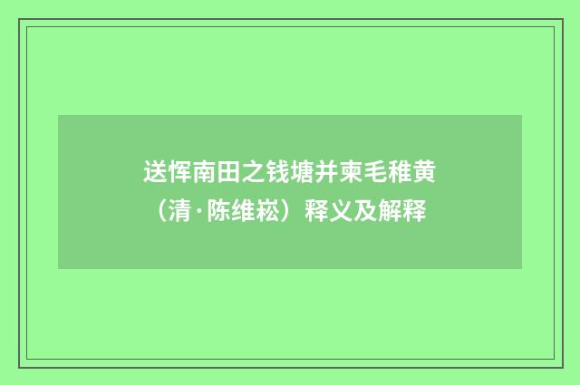 送恽南田之钱塘并柬毛稚黄（清·陈维崧）释义及解释