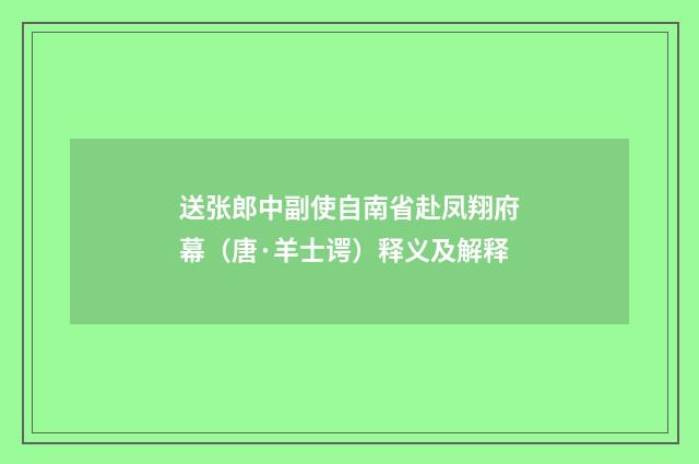 送张郎中副使自南省赴凤翔府幕（唐·羊士谔）释义及解释