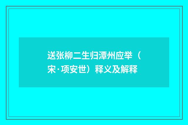 送张柳二生归潭州应举（宋·项安世）释义及解释