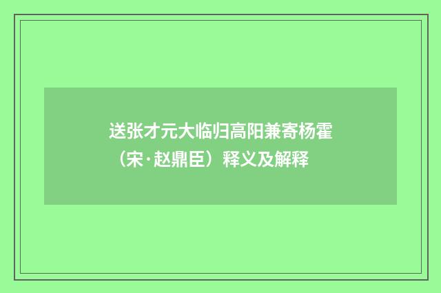 送张才元大临归高阳兼寄杨霍（宋·赵鼎臣）释义及解释