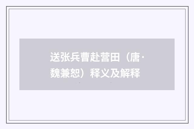 送张兵曹赴营田（唐·魏兼恕）释义及解释
