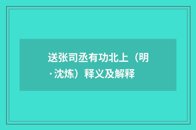 送张司丞有功北上（明·沈炼）释义及解释