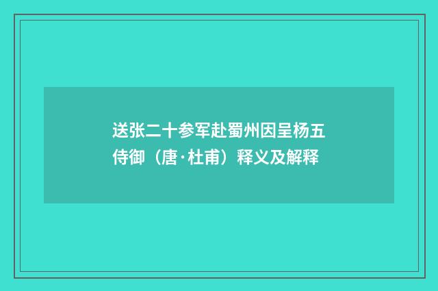 送张二十参军赴蜀州因呈杨五侍御（唐·杜甫）释义及解释
