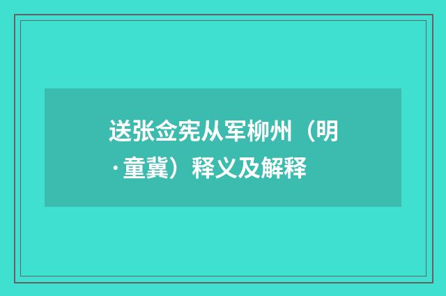 送张佥宪从军柳州（明·童冀）释义及解释