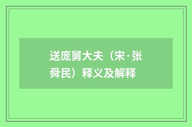 送庞舅大夫（宋·张舜民）释义及解释