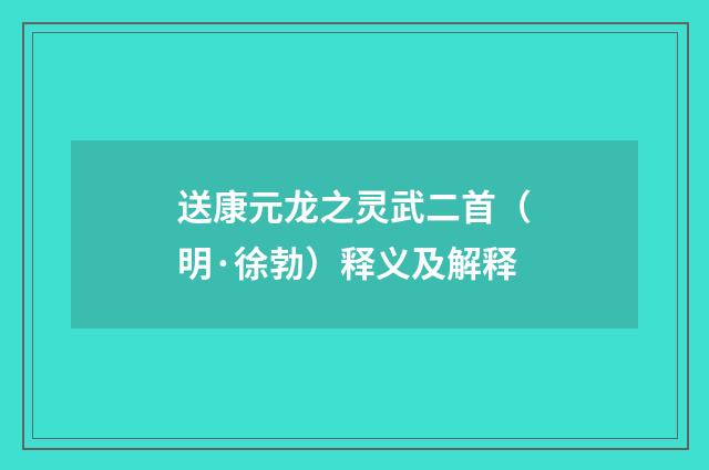 送康元龙之灵武二首（明·徐勃）释义及解释