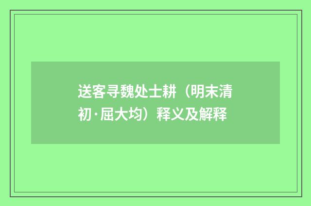 送客寻魏处士耕（明末清初·屈大均）释义及解释