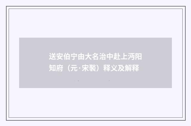 送安伯宁由大名治中赴上沔阳知府（元·宋褧）释义及解释