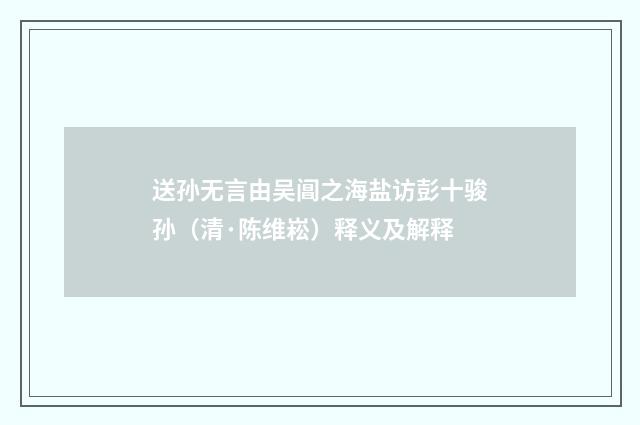 送孙无言由吴阊之海盐访彭十骏孙（清·陈维崧）释义及解释