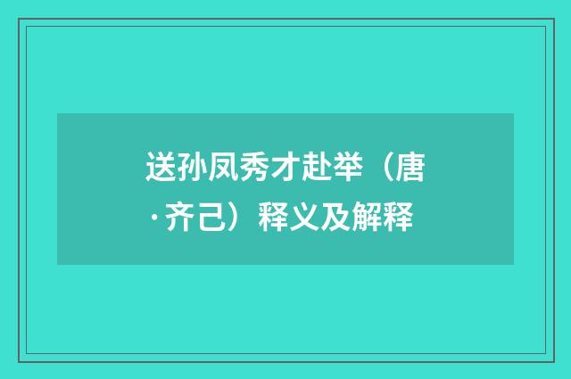 送孙凤秀才赴举（唐·齐己）释义及解释