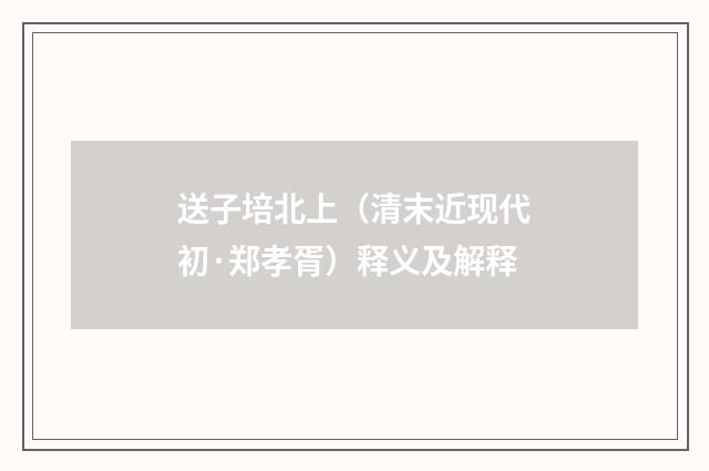送子培北上（清末近现代初·郑孝胥）释义及解释