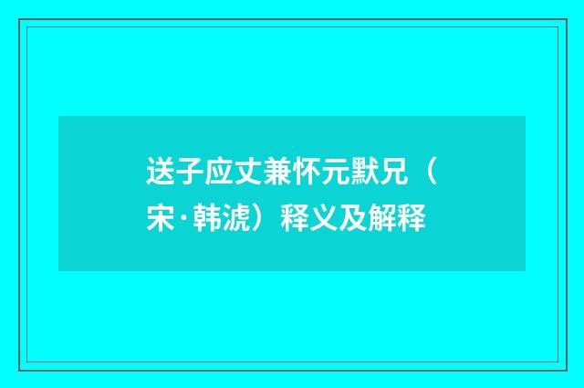 送子应丈兼怀元默兄（宋·韩淲）释义及解释