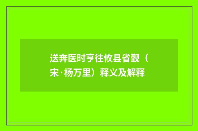 送奔医时亨往攸县省觐（宋·杨万里）释义及解释