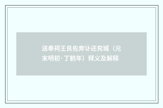 送奉祠王良佐奔讣还兖城（元末明初·丁鹤年）释义及解释