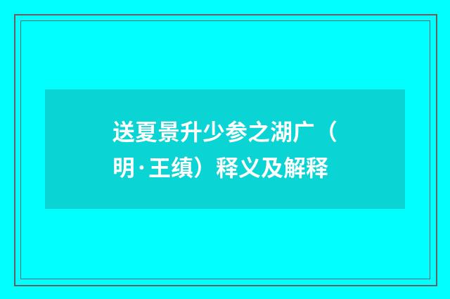 送夏景升少参之湖广（明·王缜）释义及解释