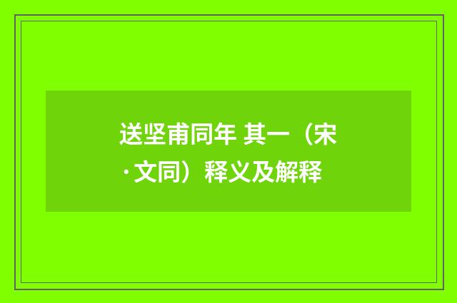 送坚甫同年 其一（宋·文同）释义及解释