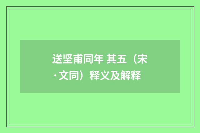 送坚甫同年 其五（宋·文同）释义及解释