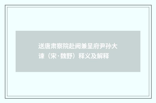 送唐肃察院赴阙兼呈府尹孙大谏（宋·魏野）释义及解释