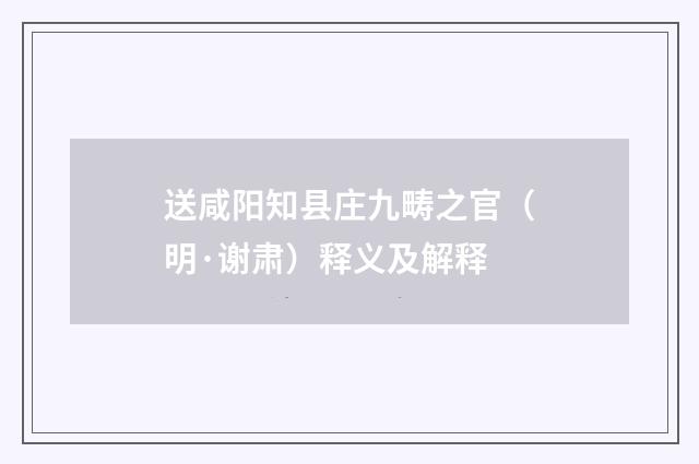 送咸阳知县庄九畴之官（明·谢肃）释义及解释