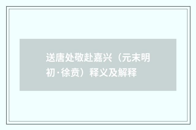 送唐处敬赴嘉兴（元末明初·徐贲）释义及解释