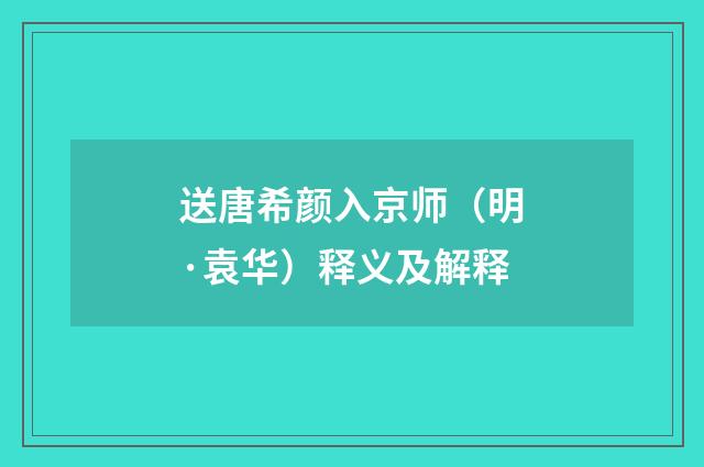 送唐希颜入京师（明·袁华）释义及解释