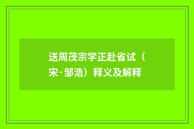 送周茂宗学正赴省试（宋·邹浩）释义及解释