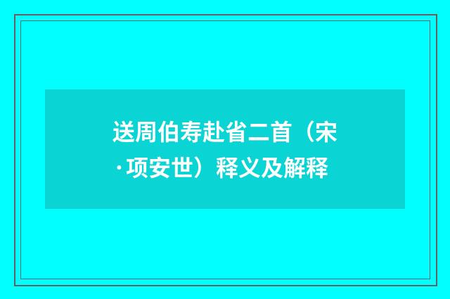 送周伯寿赴省二首（宋·项安世）释义及解释