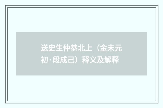 送史生仲恭北上（金末元初·段成己）释义及解释