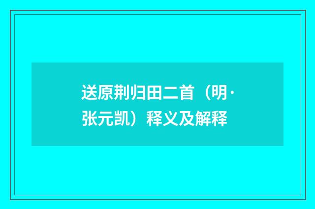 送原荆归田二首（明·张元凯）释义及解释