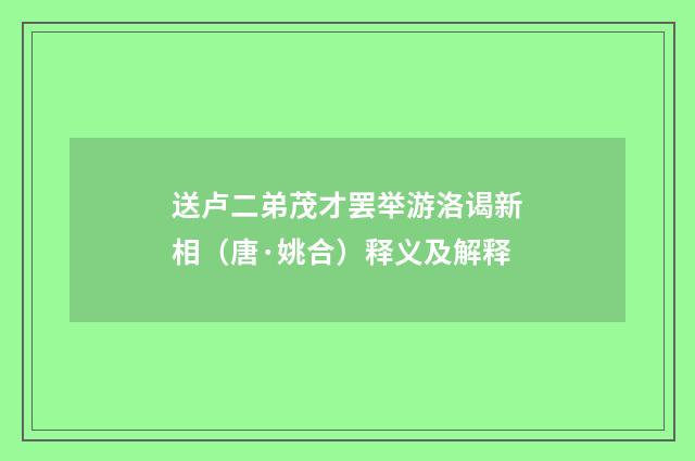 送卢二弟茂才罢举游洛谒新相（唐·姚合）释义及解释