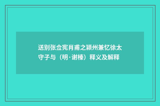送别张佥宪肖甫之颍州兼忆徐太守子与（明·谢榛）释义及解释