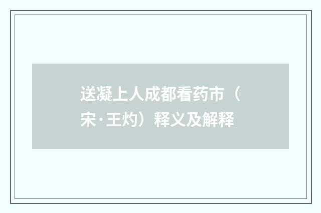 送凝上人成都看药市（宋·王灼）释义及解释