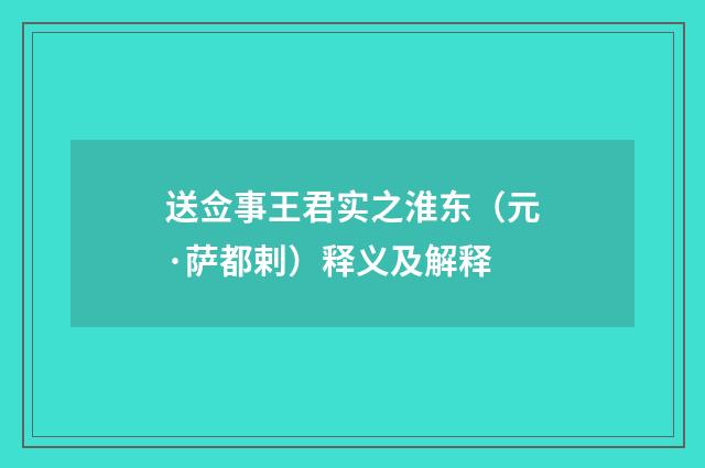 送佥事王君实之淮东（元·萨都剌）释义及解释