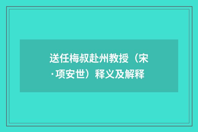 送任梅叔赴州教授（宋·项安世）释义及解释