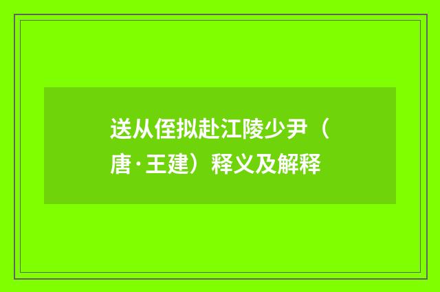 送从侄拟赴江陵少尹（唐·王建）释义及解释