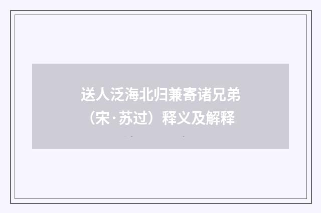 送人泛海北归兼寄诸兄弟（宋·苏过）释义及解释