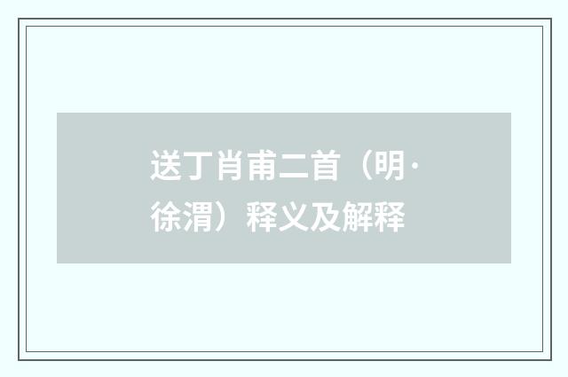 送丁肖甫二首（明·徐渭）释义及解释