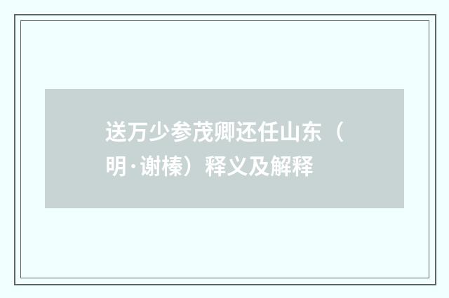 送万少参茂卿还任山东（明·谢榛）释义及解释