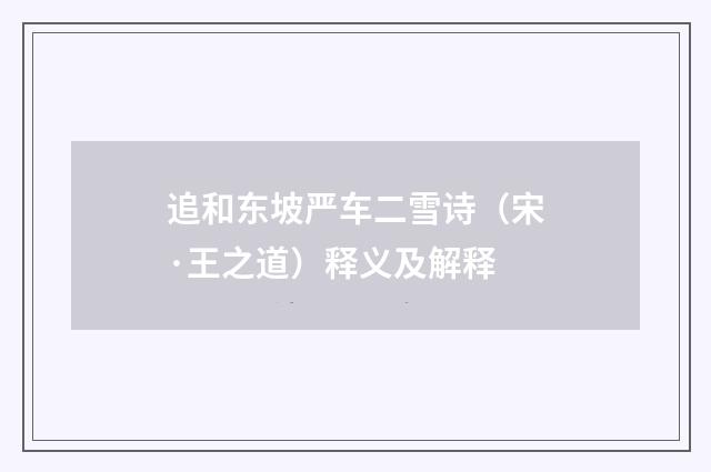 追和东坡严车二雪诗（宋·王之道）释义及解释