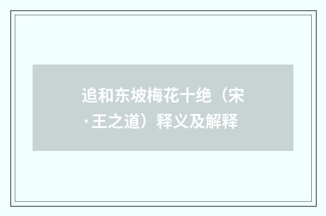 追和东坡梅花十绝（宋·王之道）释义及解释